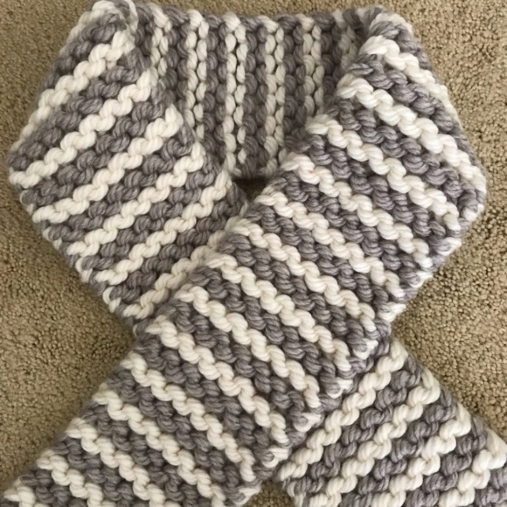 Handmade Chunky White and Beige Stripe Kni… - Picture 2 of 3